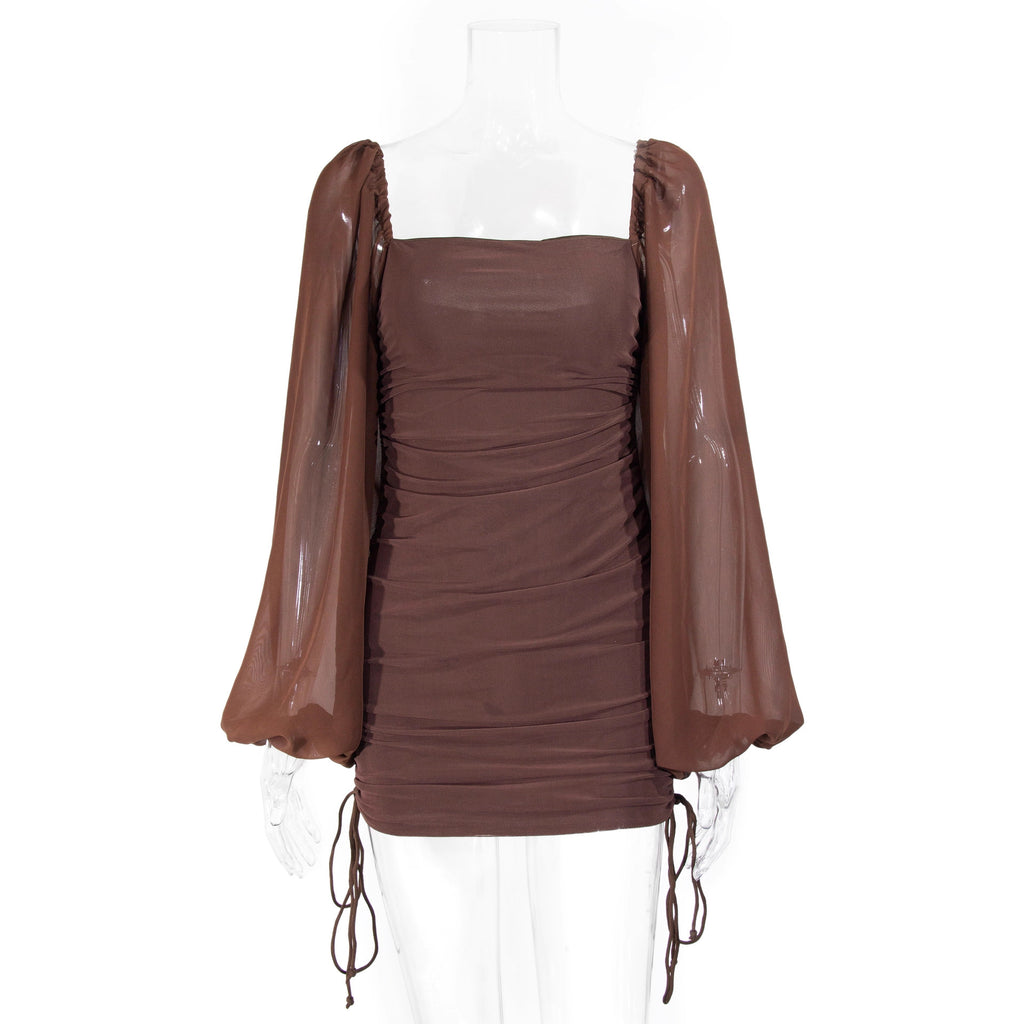 Abito con maniche balloon velate